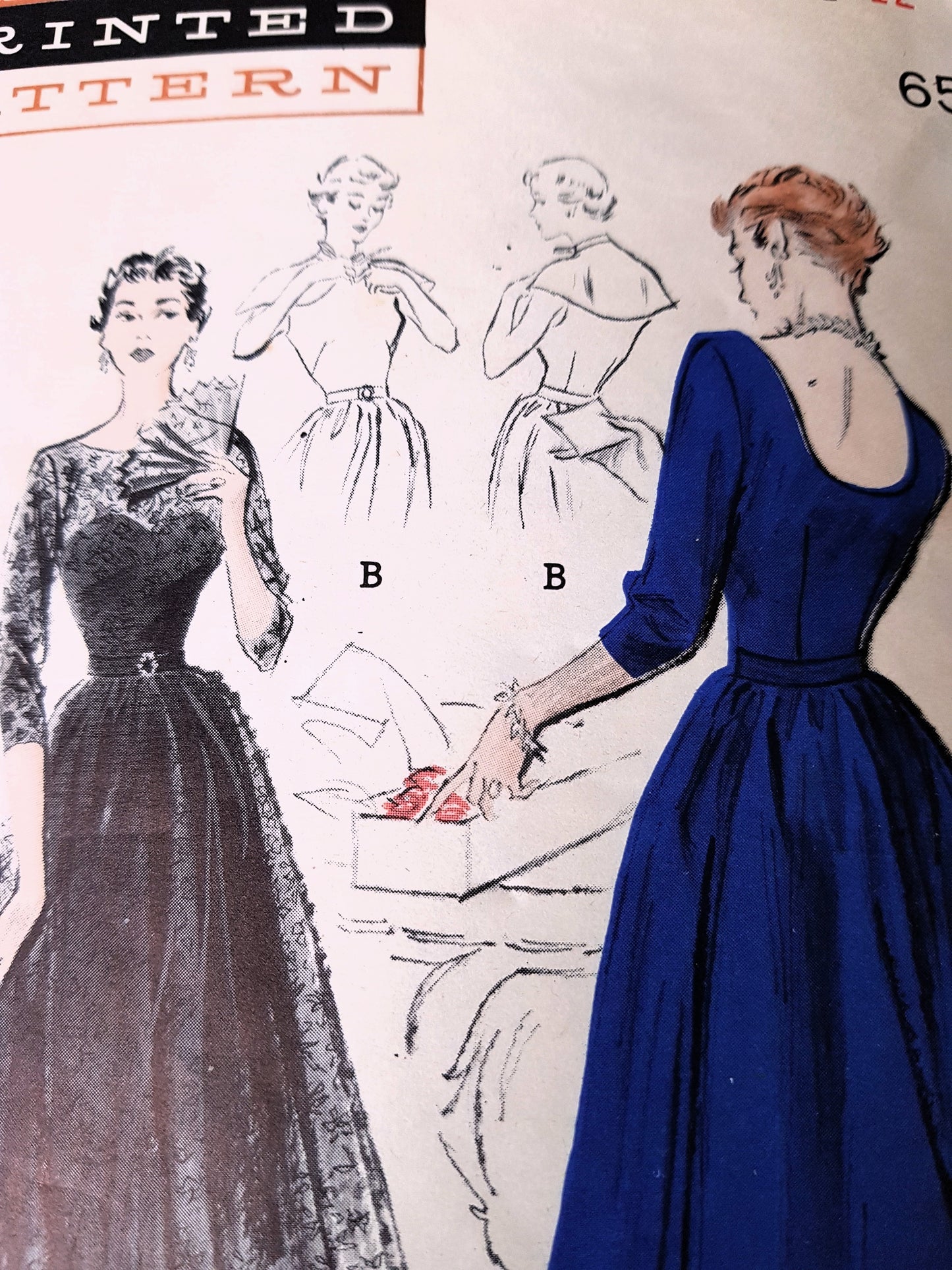 1950s DRAMATIC Paris Inspired Evening Dress Pattern BUTTERICK 5388 Bust 30 Quick and Easy Vintage Sewing Pattern