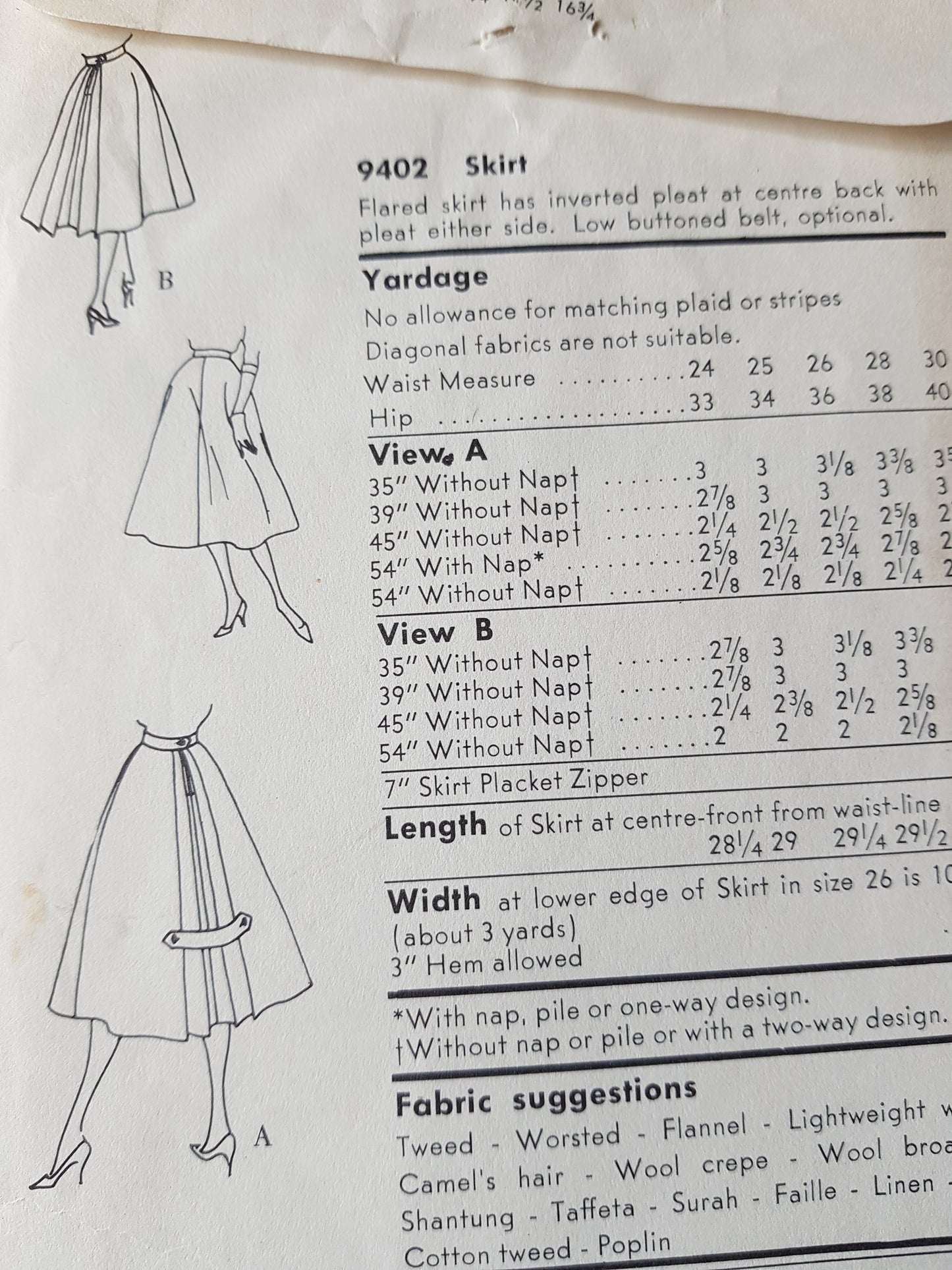 1950s LOVELY Flared Skirt Pattern VOGUE 9402 Beautiful Design Waist 25 Vintage Sewing Pattern