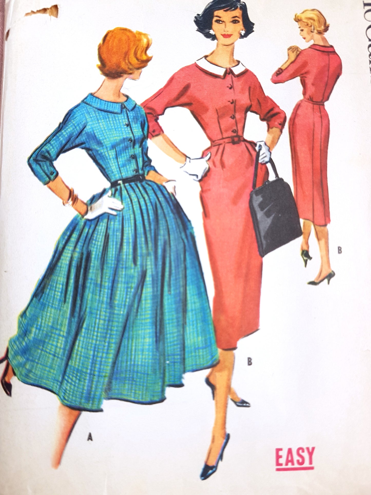 EASY To Sew 1950s Dress Pattern McCALLs 4179 Slim or Full Skirt Versions Bust 36 Vintage Sewing Pattern FF