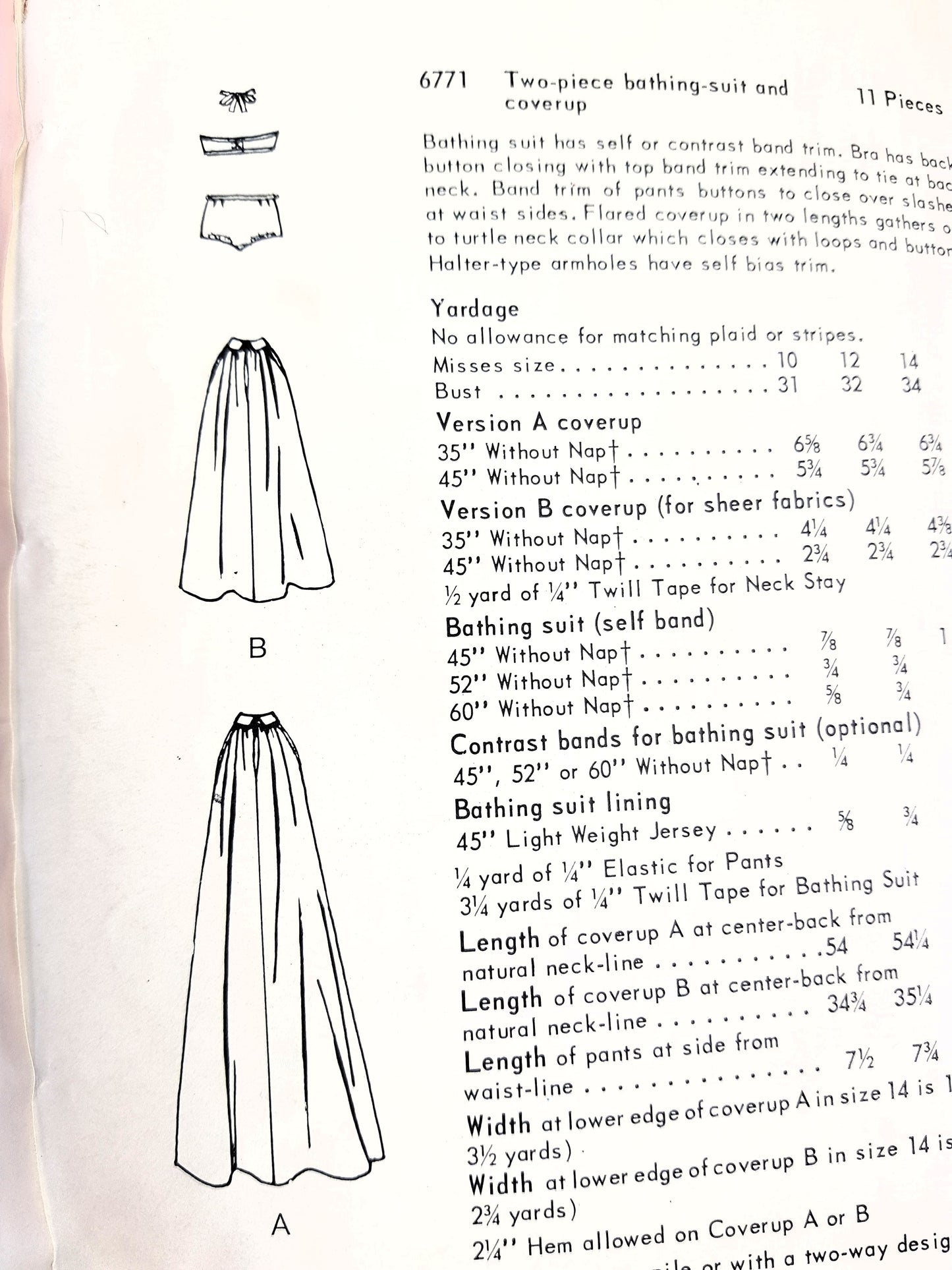1960s FABULOUS 2Pc Bathing Suit and Lovely Beach Cover UpPattern VOGUE 6771 Bust 31 Vintage Sewing Pattern