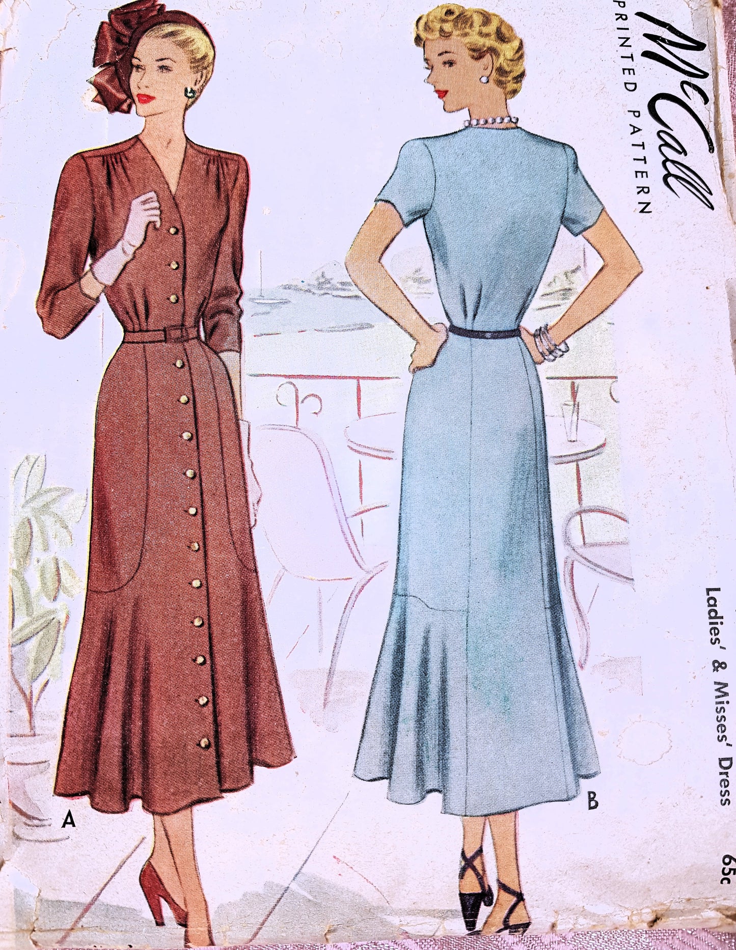 Late 1940s STUNNING Dress Flattering Design Pattern McCALL 7328 Bust 38 Vintage Sewing Pattern
