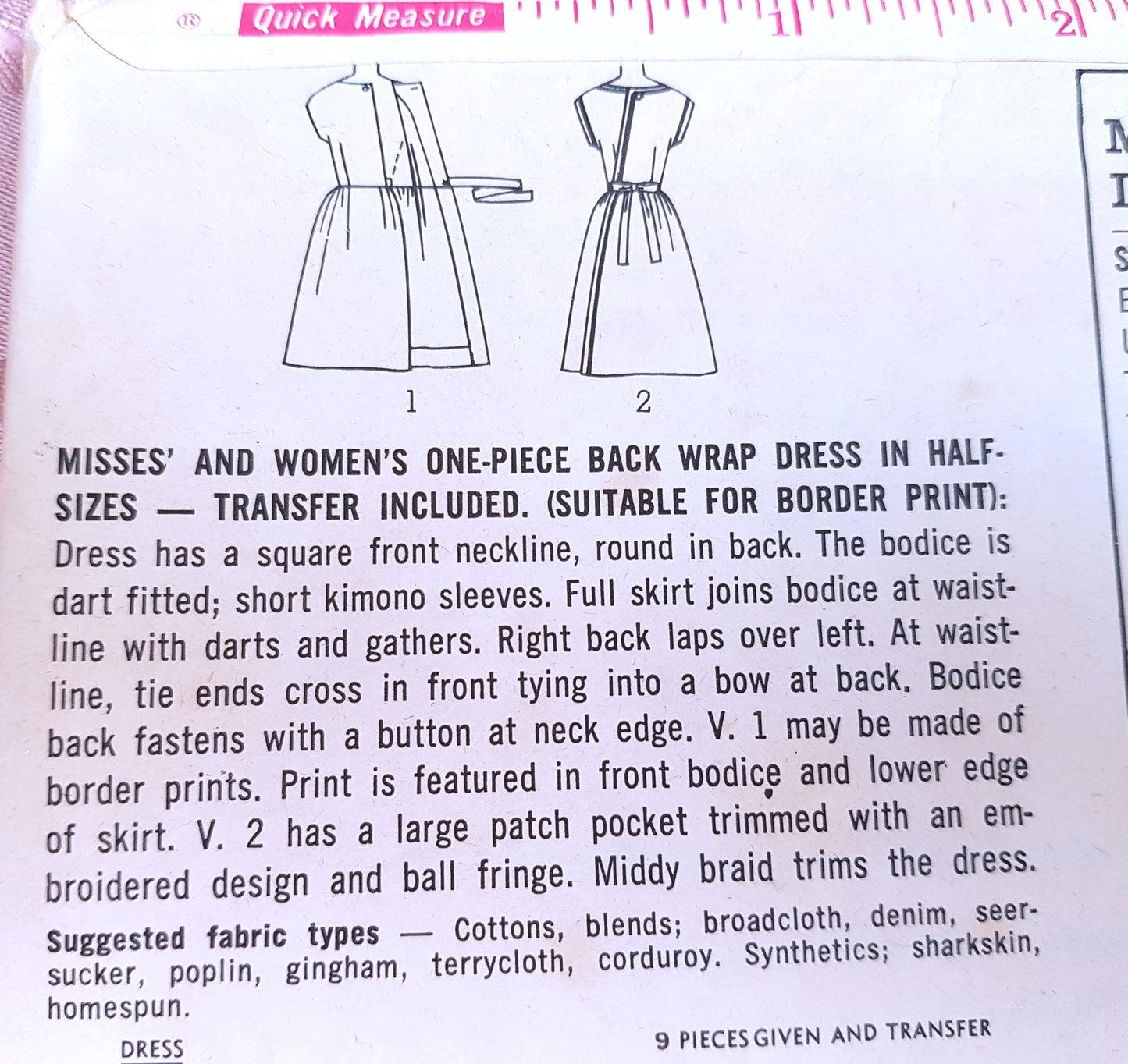 CUTE 1960s Back Wrap Dress Pattern SIMPLICITY 5437 Pretty Dress Suitable For Border Prints, Bust 37 Vintage Sewing Pattern