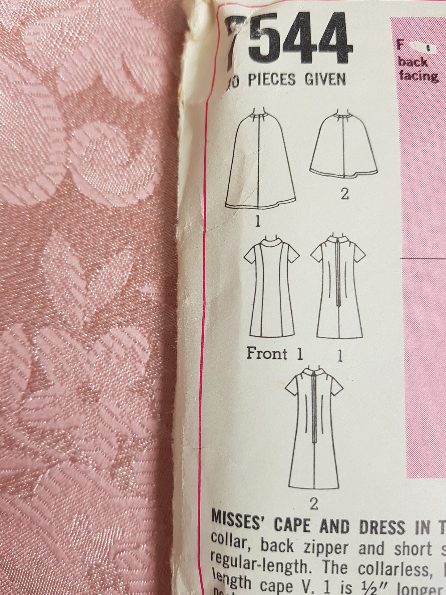 1960s STYLISH Dress and Cape Coat Pattern SIMPLICITY 7544 Cape in 2 Lengths, Bust 36 Vintage Sewing Pattern