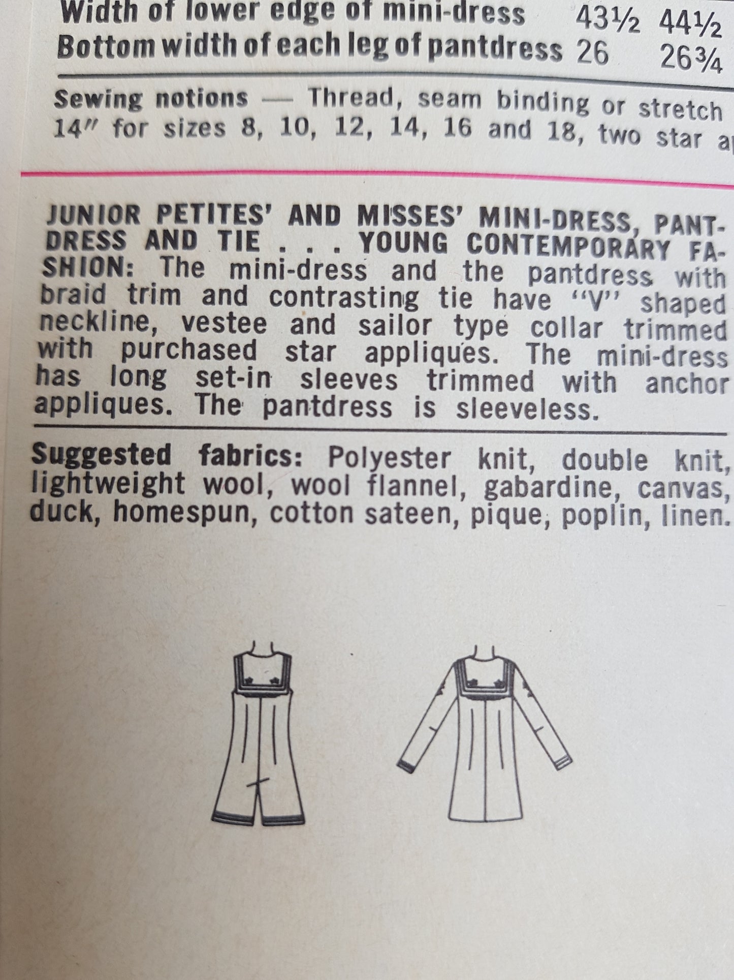 1970s CUTE Sailor Style Dress and PantDress Pattern SIMPLICITY 9982 Includes Tie Bust 34 Vintage Sewing Pattern