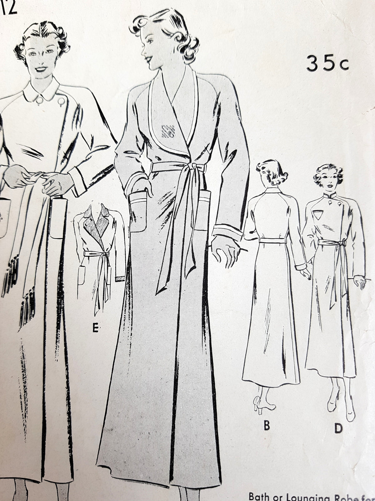 1930s CLASSIC Bath or Lounging Robe Pattern BUTTERICK 7612 Bust 36 Two Style Versions Vintage Sewing Pattern