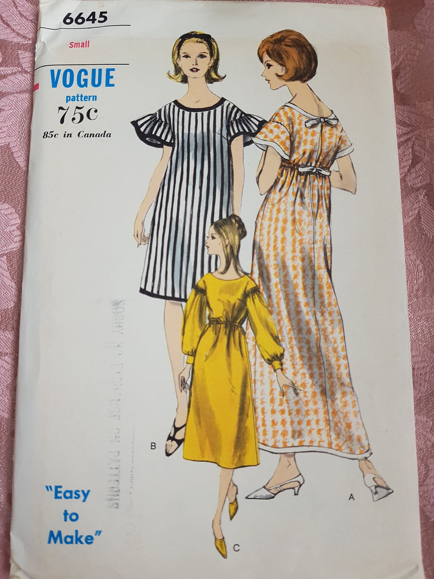 1960s EASY To Sew Dress in 3 Lengths Pattern VOGUE 6645 Regular,Midi and Maxi Lengths Bust 31-32 Vintage Sewing Pattern FF