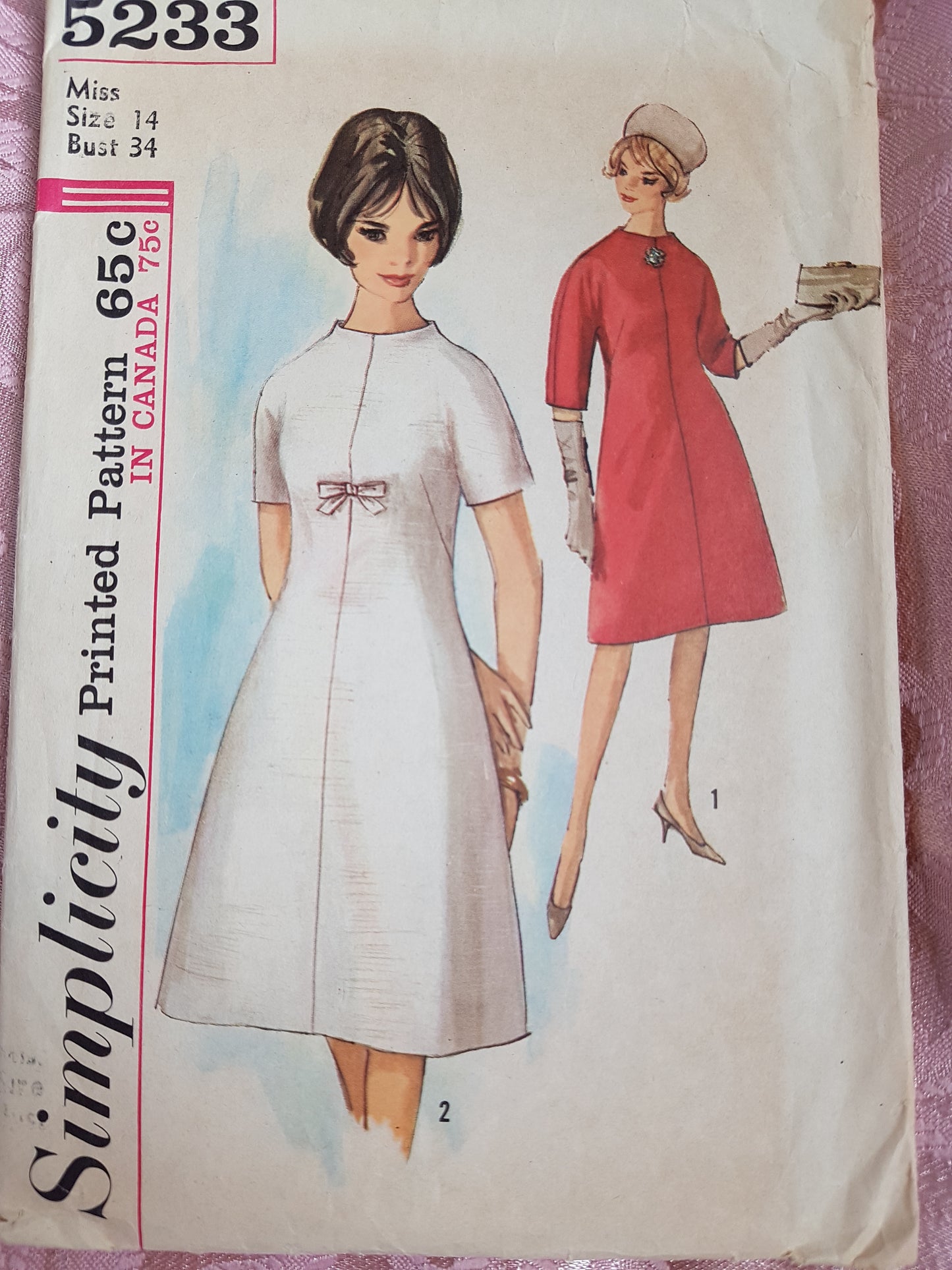 1960s LOVELY A Line Dress Pattern SIMPLICITY 5233 Stand Away Round Neckline, Bust 34 Vintage Sewing Pattern