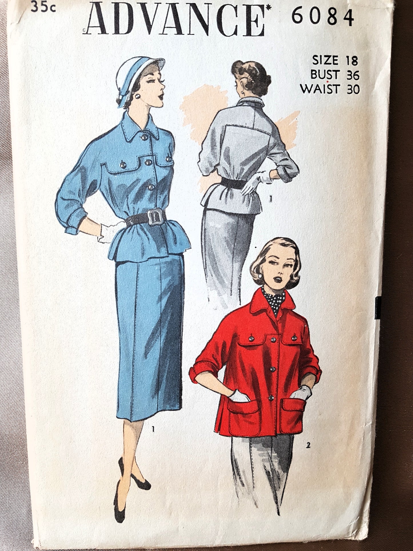 1950s CHIC Slim 2 Pc Dress Pattern ADVANCE 6084 Slim Skirt Loose or Belted Jacket Top Bust 36 Vintage Sewing Pattern FF