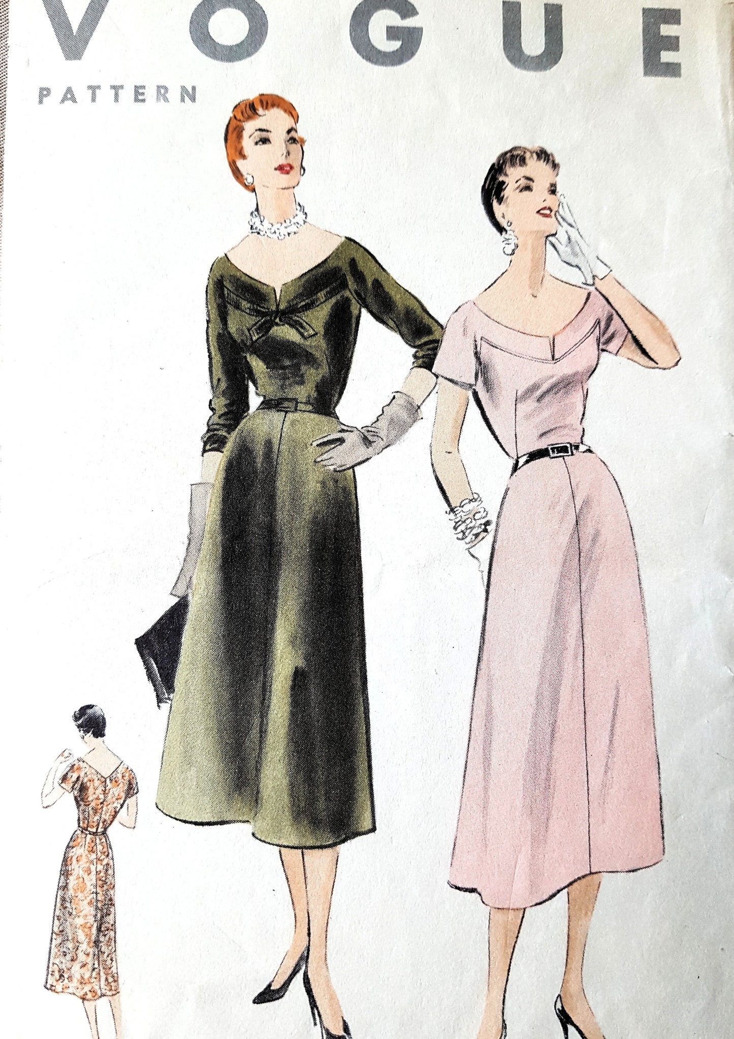 1950s LOVELY Day or Cocktail Party Dress Pattern ,VOGUE 8168 ,Beautiful Neckline, Bust 38, Vintage Sewing Pattern