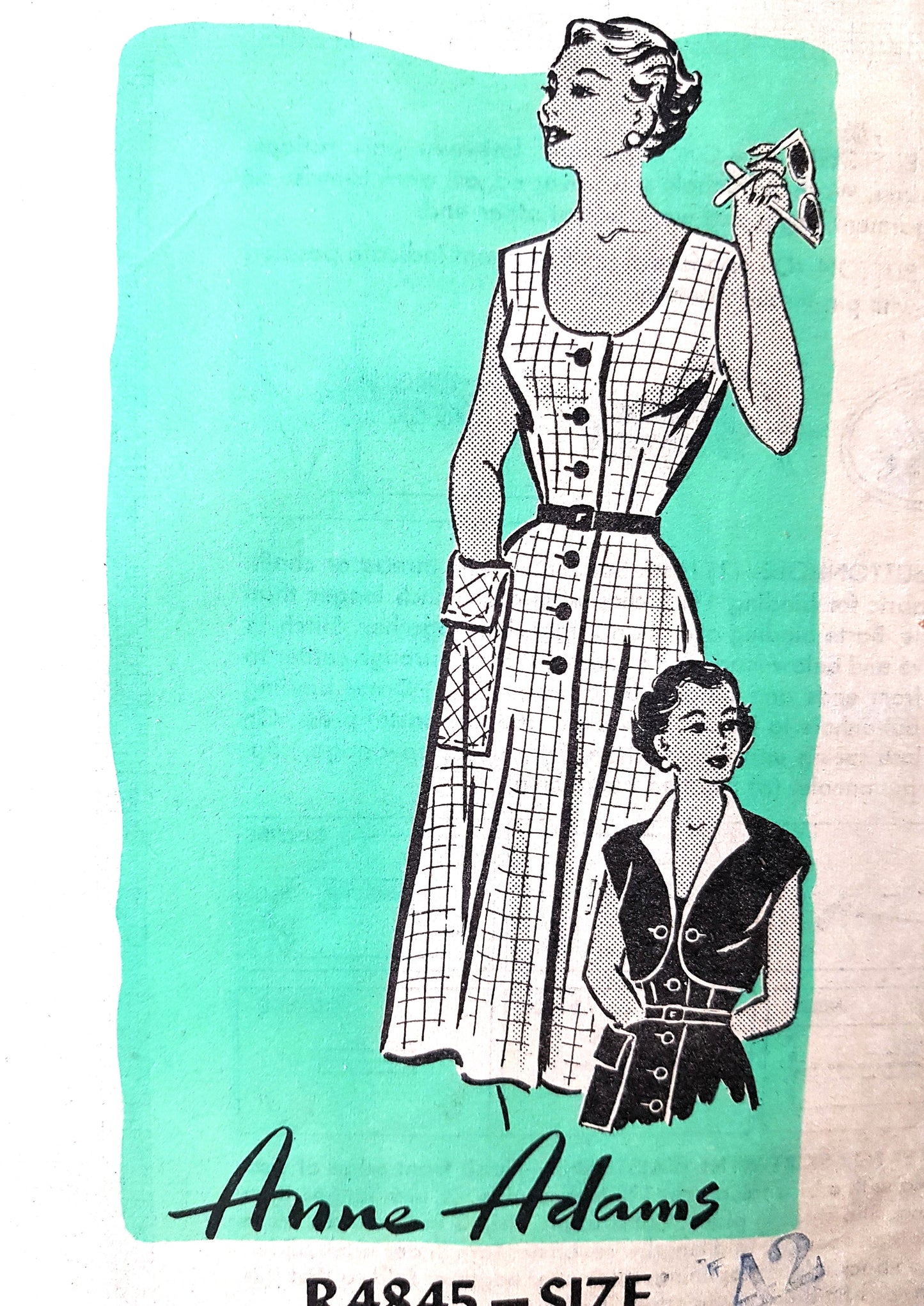 CUTE 1950s Dress and Bolero Pattern ANNE ADAMS 4845 Front Button Dress Large Pocket Bust 42 Vintage Sewing Pattern
