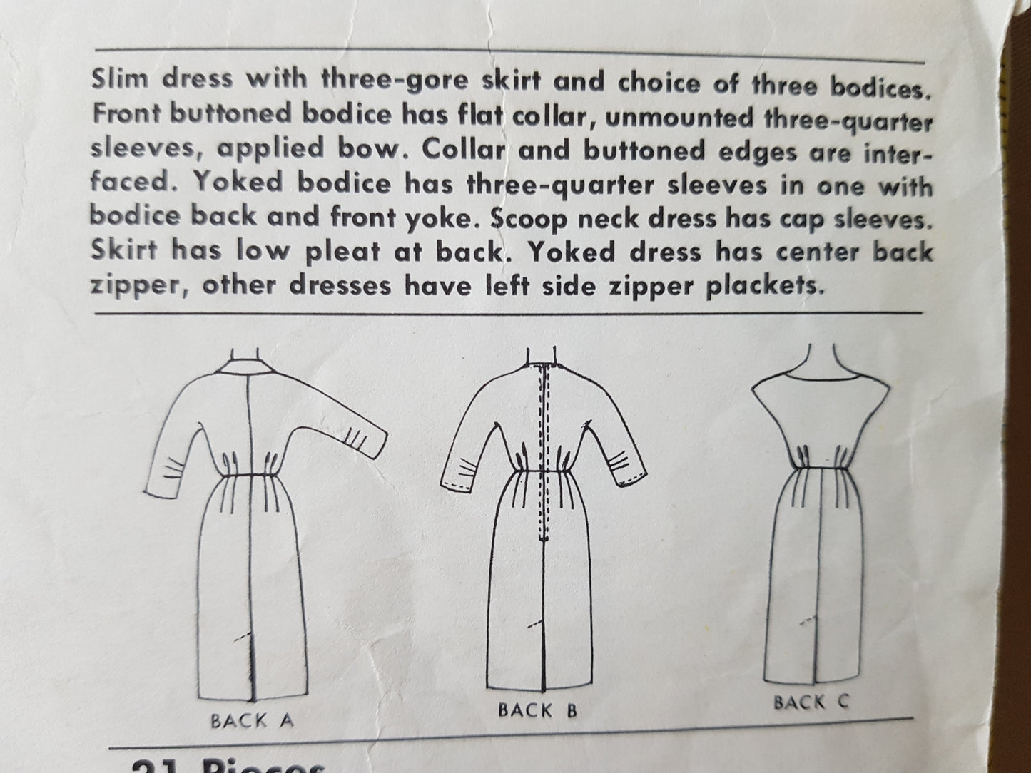 Early 1960s STYLISH Slim Dress in Three Versions Pattern McCALLs 5539 Bust 36 Vintage Sewing Pattern