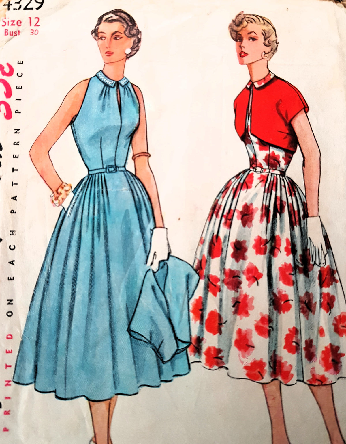 1950s LOVELY Keyhole Neckline Dress and Short Jacket Pattern SIMPLICITY 4329 Day or Party Dress Bust 30 Vintage Sewing Pattern