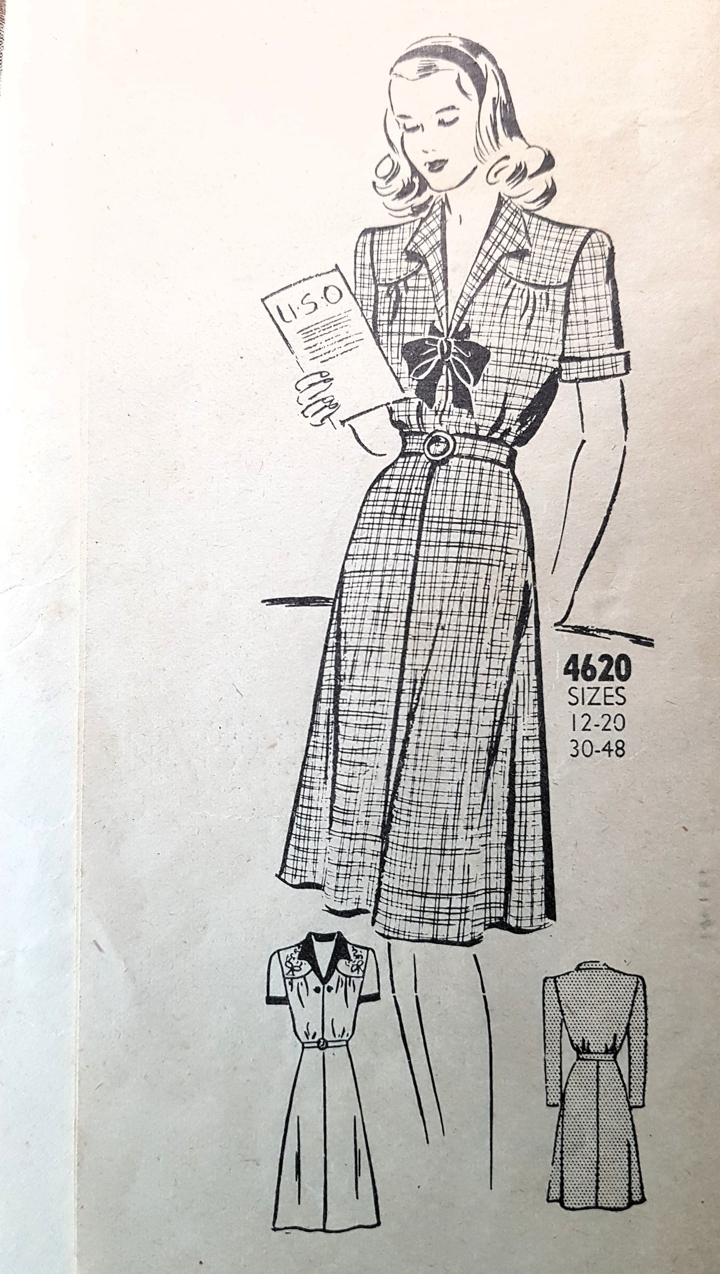 1940s WW II Era Tailored Dress Pattern Mail Order 4620 Bust 34 Vintage Sewing Pattern