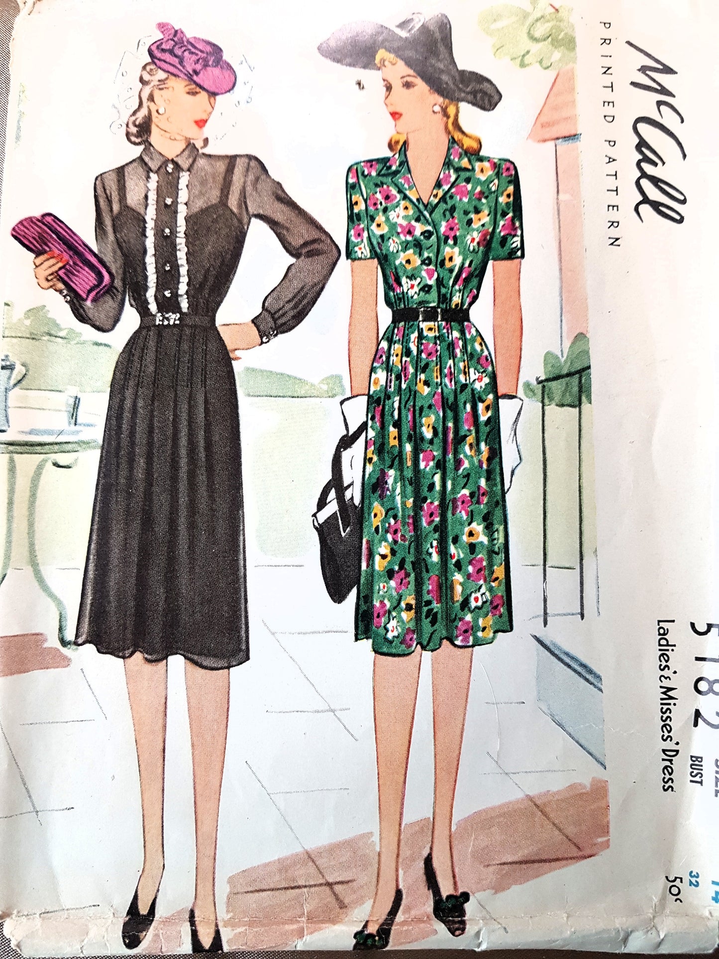 1940s WWII Era Beautiful Dress Pattern McCALL 5182 Two Versions Day or Party Bust 32 Vintage Sewing Pattern