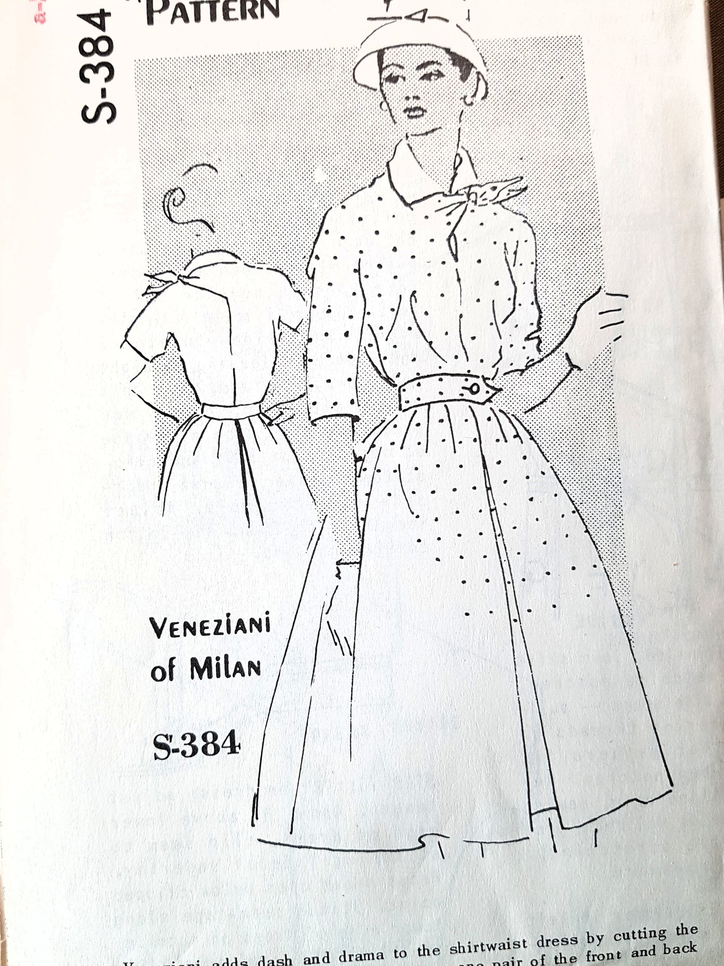 1950s STYLISH Designer Dress Pattern SPADEA 384 Veneziani of Milan Shirtdress, Bust 38 Vintage Sewing Pattern