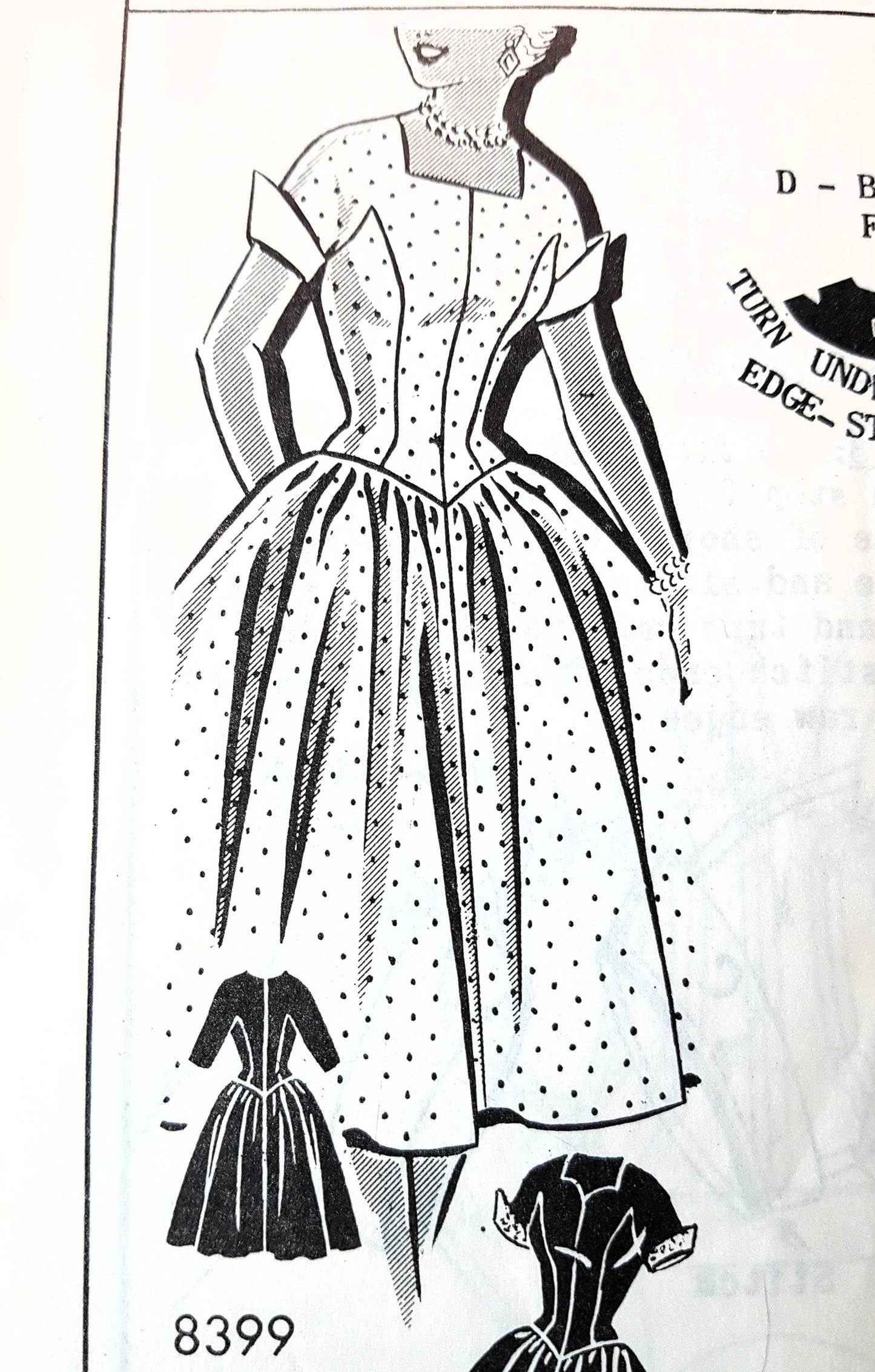 Late 1950s BEAUTIFUL Dress Pattern PATT-O-RAMA 8399 Full Skirted Dress Detachable Cuffs Bust 30 Vintage Sewing Pattern FF