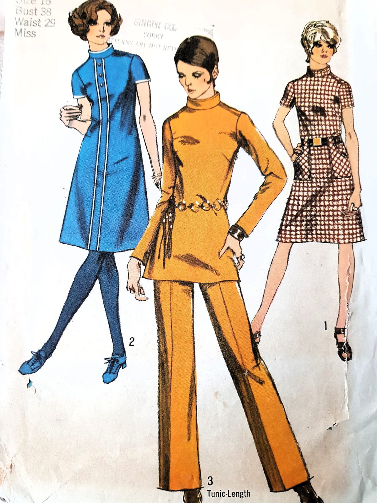1970s FAB Dress or Tunic and Pants Pattern SIMPLICITY 9063 Bust 38 Vintage Sewing Pattern