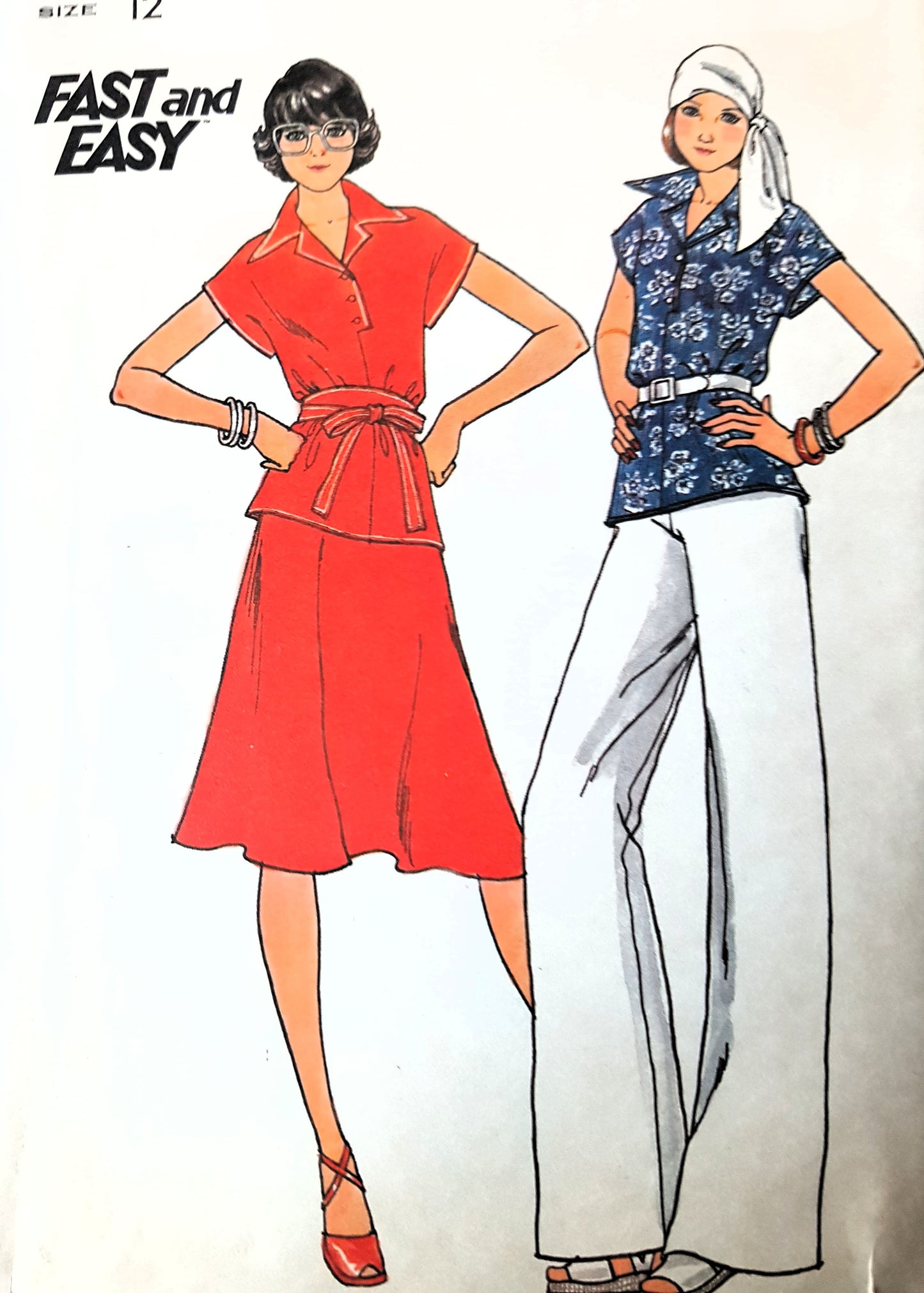 1970s FAST and EASY Top, Skirt, Pants and Obi Sash Pattern BUTTERICK 4124 Great Retro Styles Bust 34 Vintage Sewing Pattern