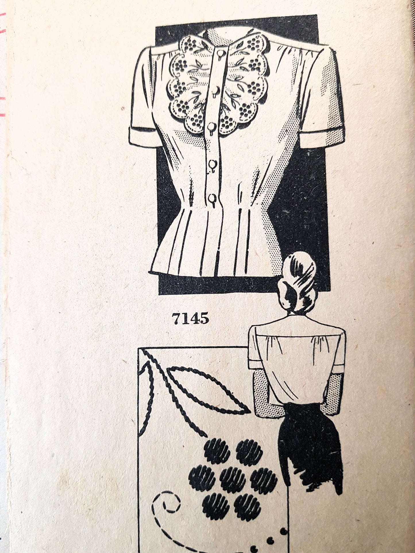 1940s PRETTY Blouse Pattern Alice Brooks Design 7145 Includes Embroidery Transfer Bust 34 Vintage Sewing Pattern FF