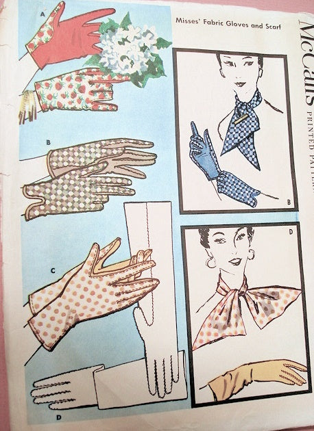 1950s Fabric Gloves and Scarf Pattern McCalls 2040 Elegant Daytime or Evening Length Gloves Vintage Sewing Pattern