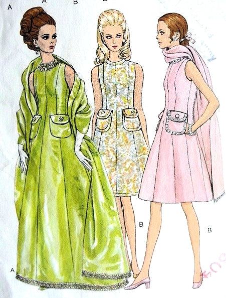 1960s STUNNING Patou Evening Gown and Stole Pattern VOGUE Paris Original 2134 Elegant Evening Gown and Cocktail Party Dress, 2 Lengths Bust 38 Vintage Sewing Pattern FACTORY FOLDED