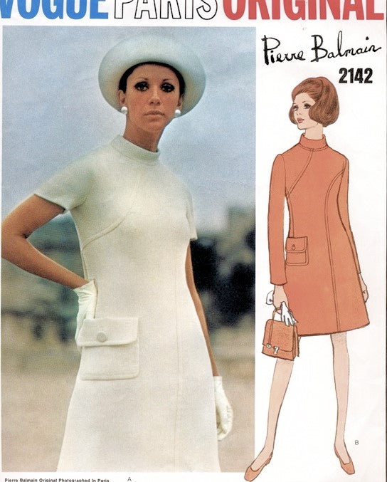 MOD 1960s Pierre Balmain Dress Pattern VOGUE PARIS Original 2142 Eye Catching Seam Interest Design Bust 32 Vintage Sewing Pattern