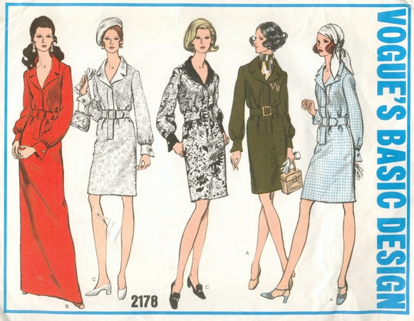 CLASSY 1960s Slim Shirt Dress Pattern VOGUE 2178 Vintage Sewing Pattern Day or Evening Length Bust 34