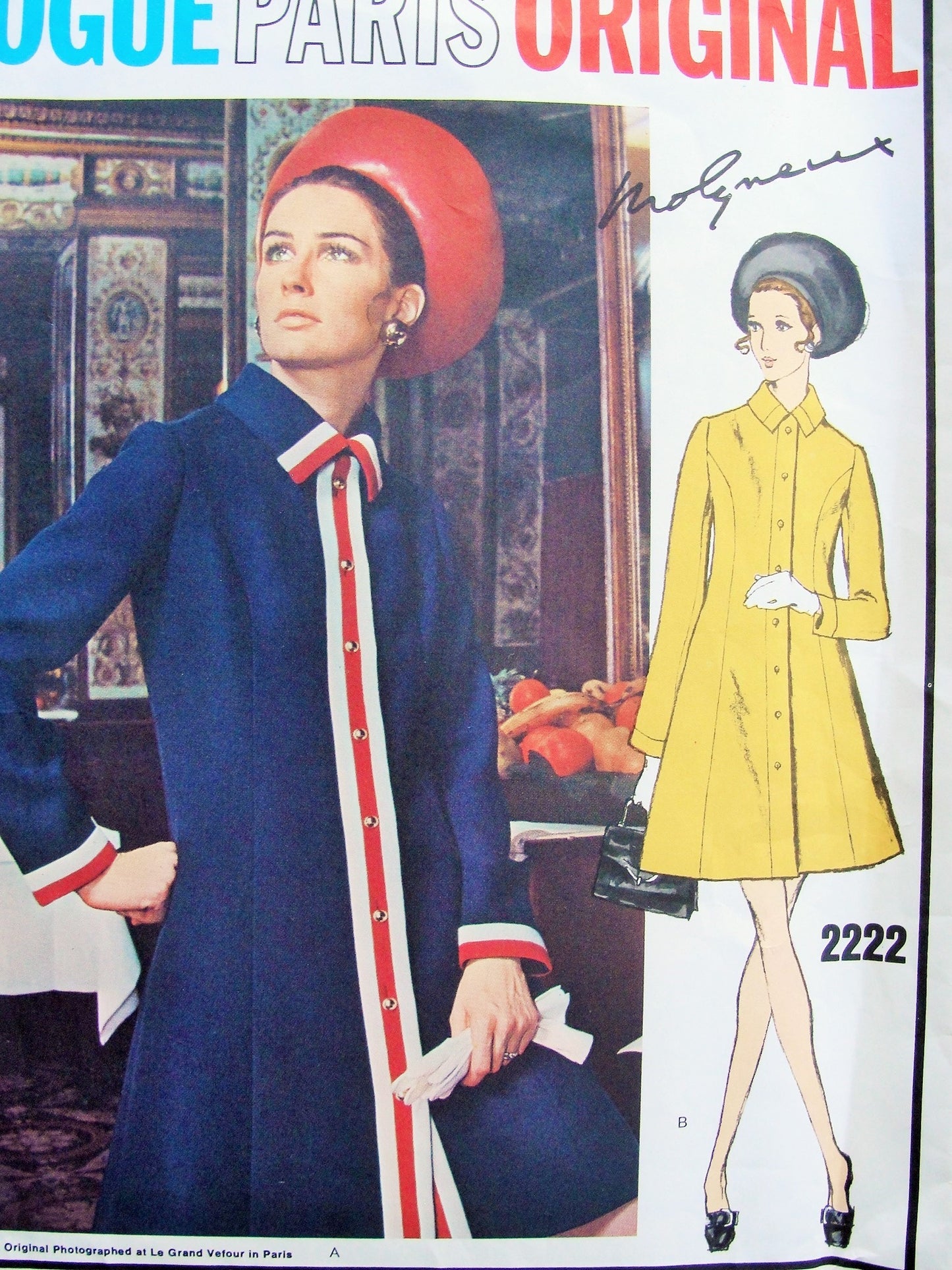 60s MOLYNEUX Coat Dress Pattern VOGUE Paris Original 2222 Stylish Semi Fitted A Line Dress Bust 32 Vintage Sewing Pattern