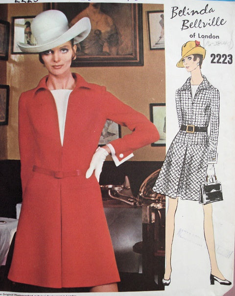 1960s CLASSY Belinda Bellville Dress and Dickey Pattern VOGUE Couturier Design 2223 Semi Fitted A Line Dress, Bust 40 Vintage Sewing Pattern