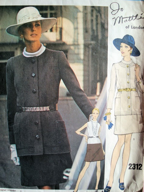 60s DRESS and JACKET PATTERN JO MATTLI VOGUE COUTURIER DESIGN 2312 Vintage Sewing Pattern Vogue Sew In Label Bust 32.5