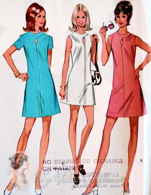 70s Sizzling Keyhole Neckline A Line Dress PatternMini or Regular Leng – So Vintage Patterns