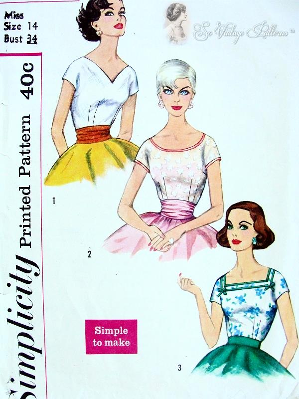 1950s LOVELY Simple To Make Blouse Pattern SIMPLICITY 2511 Three Unique Styles Day or Evening Blouses Bust 32 Vintage Sewing Pattern