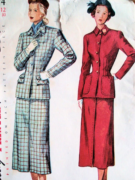 1940s FITTED SUIT PATTERN SIMPLICITY 2574