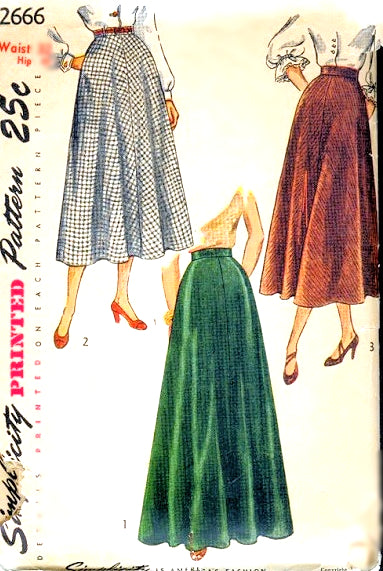 1940s BEAUTIFUL Flared Skirts Pattern SIMPLICITY 2666 Ballerina or Evening Floor Length Vintage Sewing Pattern