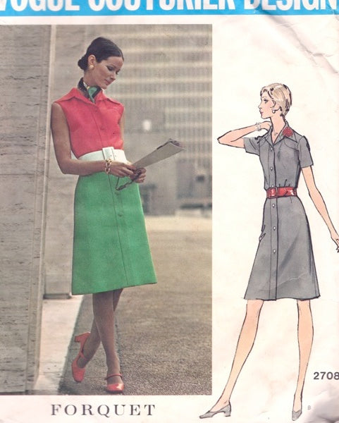1960s CLASSY FORQUET Dress Pattern VOGUE Couturier Design 2708 Front Button Dress Bust 32 Vintage Sewing Pattern FACTORY FOLDED