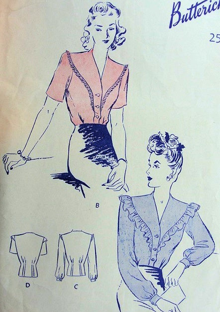 VINTAGE FRILL TRIM BLOUSE 1940S BUTTERICK PATTERN 2779