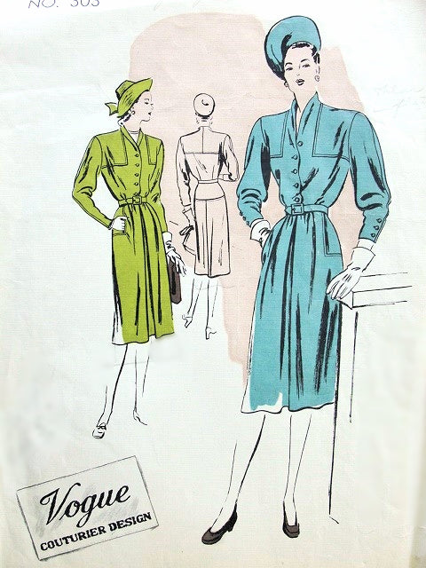 1940s DRAMATIC Tailored Dress Pattern VOGUE Couturier Design 303 Wonderful ADRIAN Style Details Bust 32 Vintage Sewing Pattern