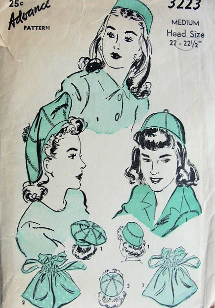 1940s HATS, BAG PURSE PATTERN BERET TAM, BEANIE, PILL BOX ADVANCE 3223