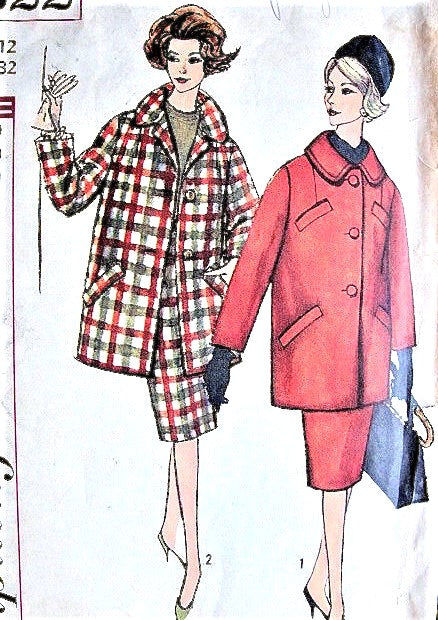 1960 CLASSY Suit Pattern SIMPLICITY 3622 Lovely 3/4 Length Coat Jacket and Slim Skirt, Bust 32 Vintage Sewing Pattern