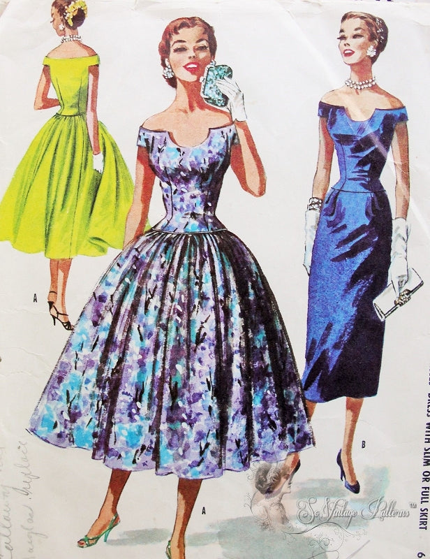 1950s GORGEOUS Slim or Full Evening Party Dress Pattern McCALLS 3687 Stunning Neckline Design, Bust 30 Vintage Sewing Pattern