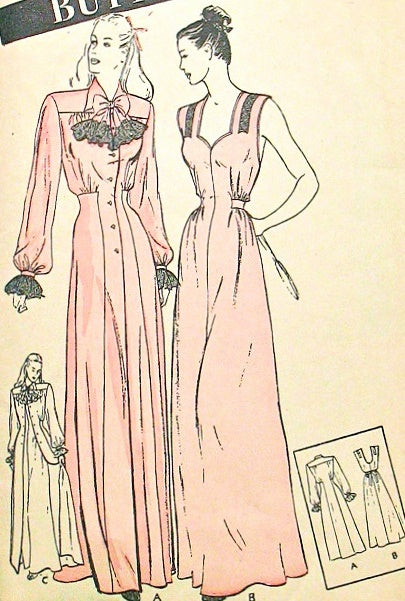 GLAMOROUS 1940s Nightgown and Negligee Robe Pattern BUTTERICK 3709 Beautiful Film Noir Design Bust 30 Vintage Sewing Pattern