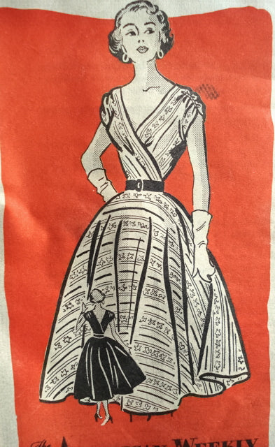 1950s BEAUTIFUL Party Dress Pattern AMERICAN WEEKLY 3866 Stunning V Surplice Top, Full Circle Skirt, Bust 30 EASY To Sew Vintage Sewing Pattern FACTORY FOLDED