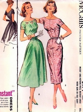 1950s Lovely Full or Slim Skirt Dress Pattern McCalls 3971 Rockabilly Bombshell Evening Cocktail Cutout or Regular Neckline Bust 36 Vintage Sewing Pattern