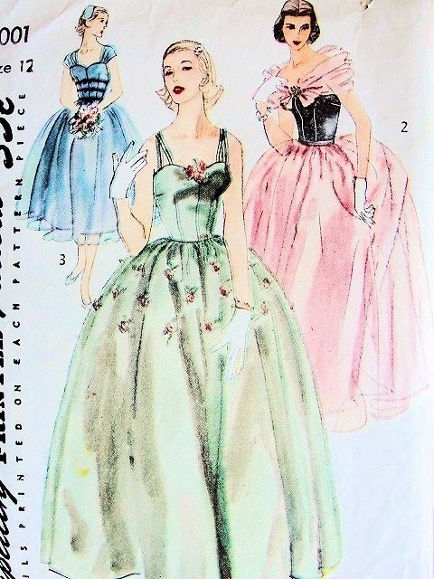 1950s BEAUTIFUL EVENING GOWN PATTERN SCARF, DETACHABLE OVERSKIRT SIMPLICITY 4001
