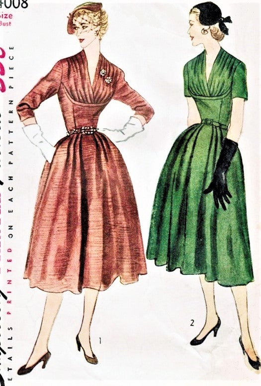 1950s GLAM Cocktail Evening Party Dress Pattern SIMPLICITY 4008 Flattering Draped Bodice With Shaped Midriff Bust 30 Vintage Sewing Pattern