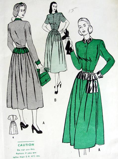 1940s DRESS PATTERN HIPLINE YOKE ACCENTS, DIRNDL SKIRT BUTTERICK 4343
