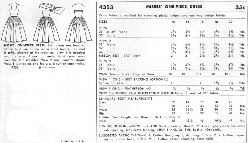 1950s Breath Taking Evening Cocktail Party Dress Pattern 3 Style Versions Strapless With Attached Scarf , Spaghetti Straps or Cuffed Strapless Bodice Simplicity 4353 Vintage Sewing Pattern Bust 32 UNCUT