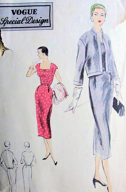 1950s SLIM DRESS, JACKET PATTERN FLATTERING SQUARE NECKLINE VOGUE SPECIAL DESIGN 4381