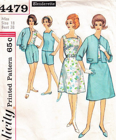 1960s SIMPLICITY 4479 PATTERN BEACH WEEKEND WEAR SHORTS, SKIRT, JACKET, BLOUSE