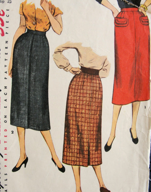 1950s SLIM SKIRT PATTERN BACK PLEAT EASY TO MAKE SIMPLICITY 4491Vintage Sewing Pattern